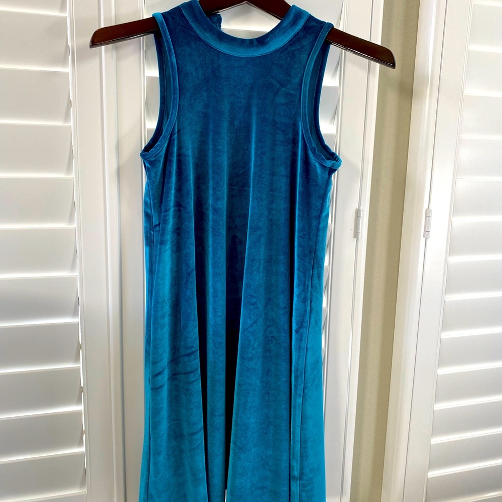 Girls Tucker and Tate blue/green sleeves velvet dress size large 10/12 EUC